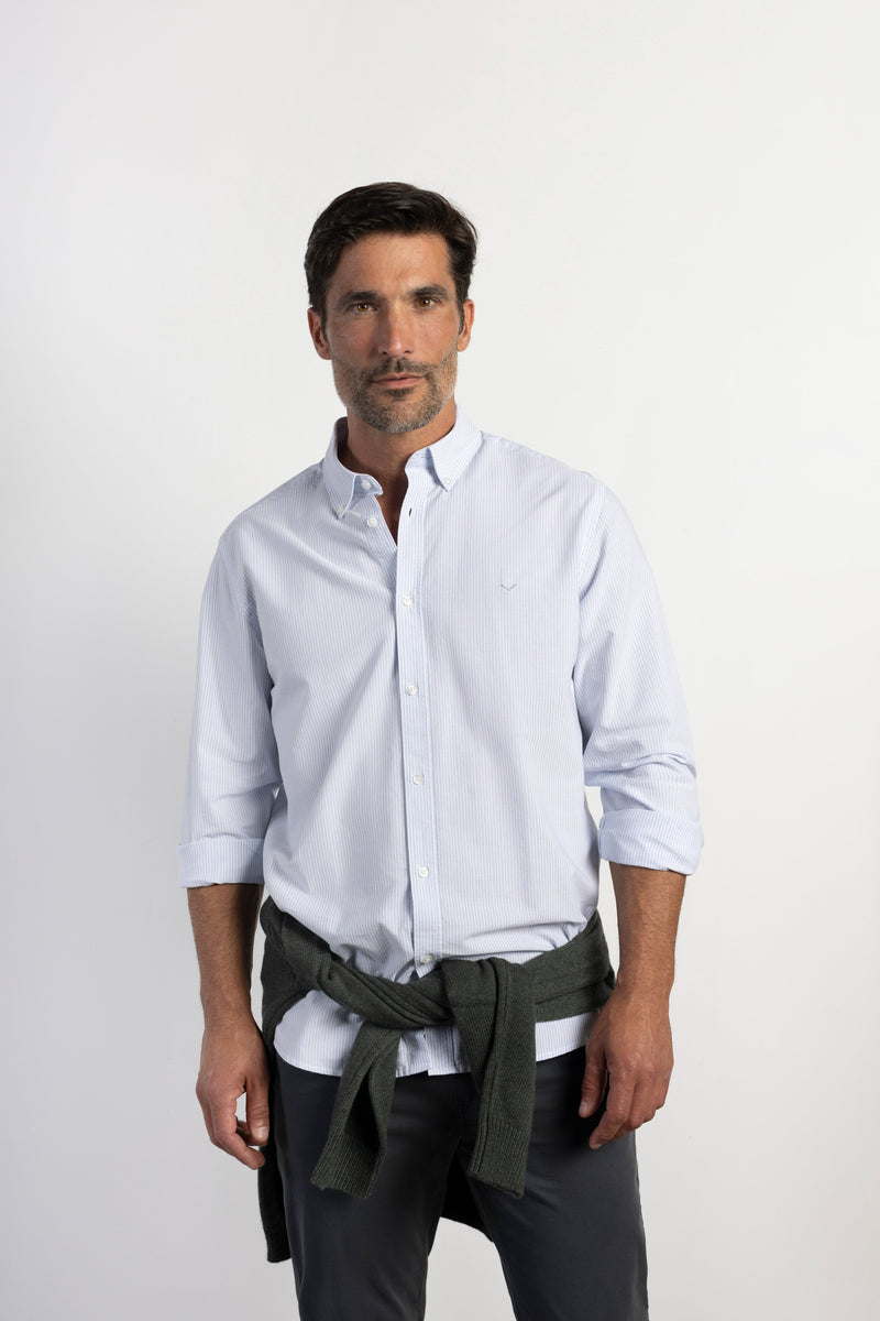 Camisa Oxford Rayas Azul Celeste | The Boston Brand