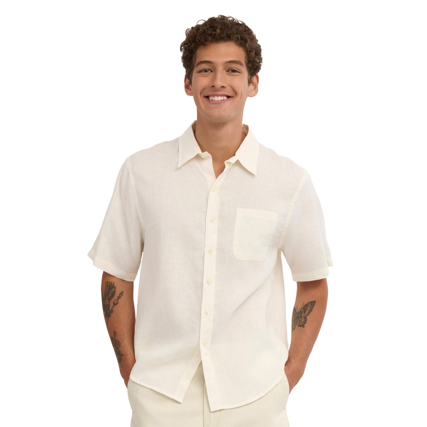 Camisa Colorful Standard Hombre Lino Manga Corta Marfil · imagen 1