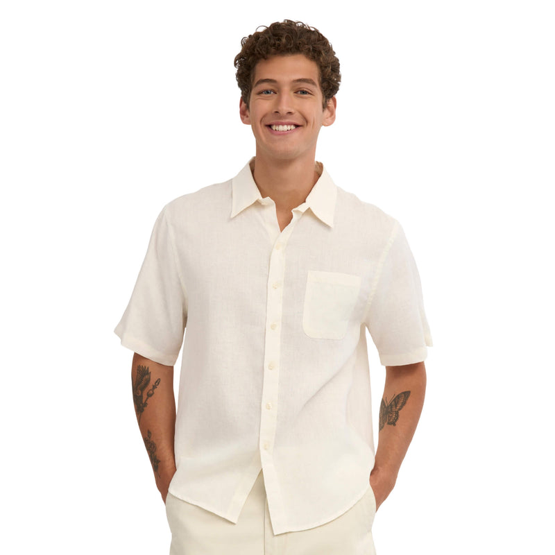 Camisa Colorful Standard Hombre Lino Manga Corta Marfil