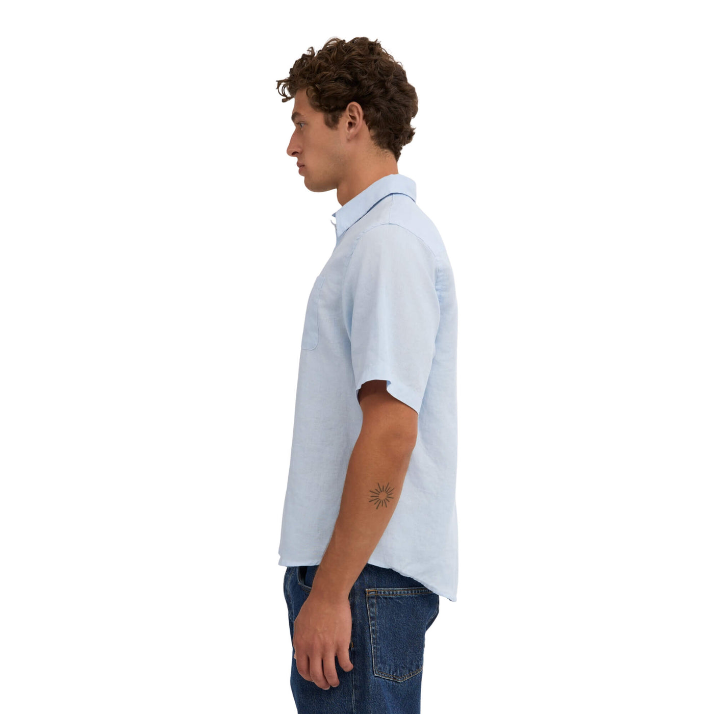 Camisa Colorful Standard Hombre Lino Manga Corta Azul · imagen 2