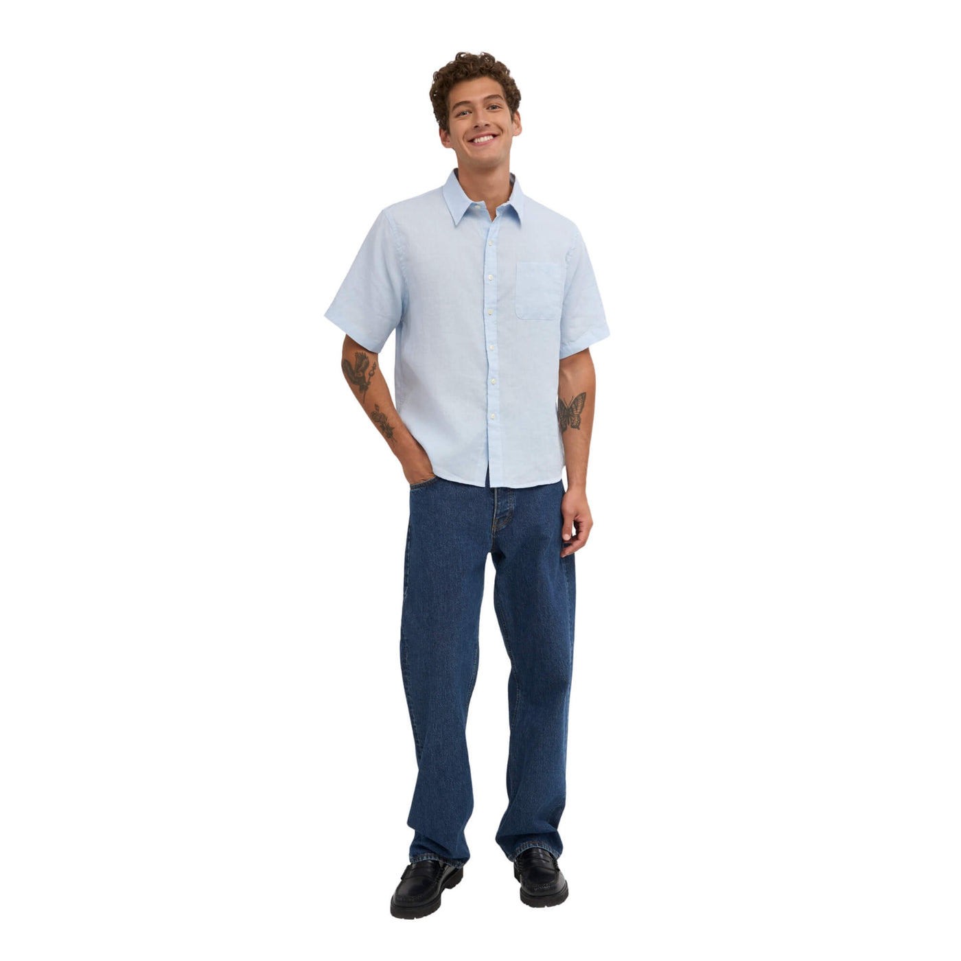 Camisa Colorful Standard Hombre Lino Manga Corta Azul · imagen 3