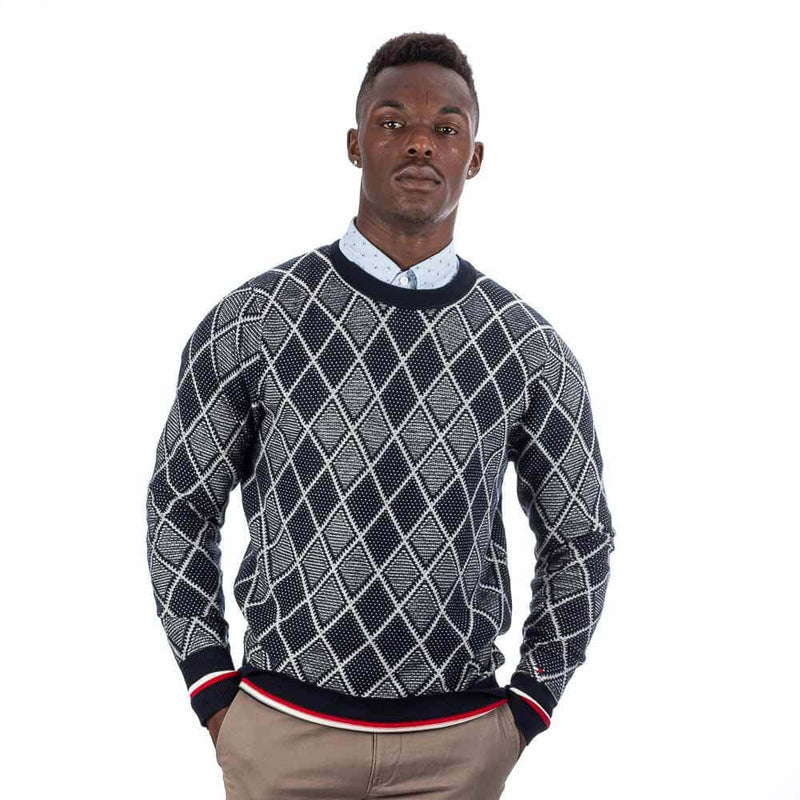 Tommy Hilfiger Jersey Tipped Two Color Argyle Sweater