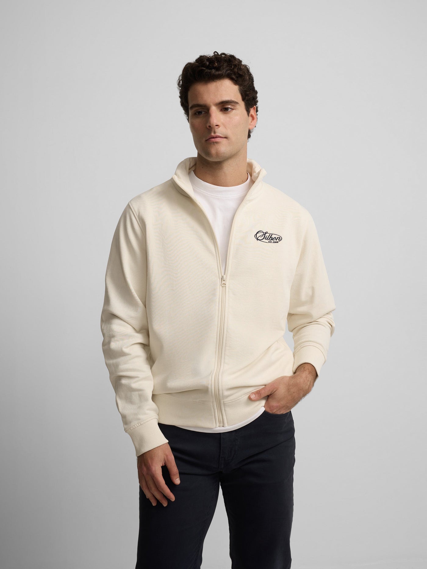 Sudadera Silbon Hombre Cremallera Bordado Crema · imagen 7