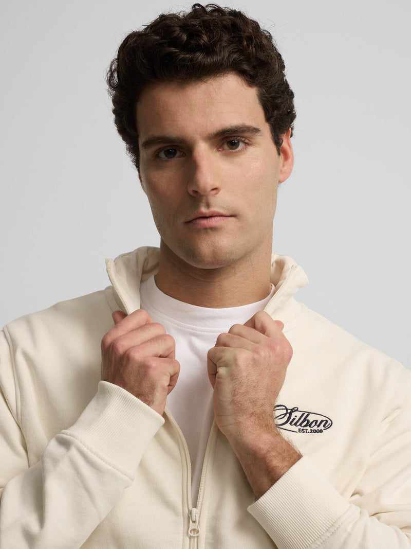 Sudadera Silbon Hombre Cremallera Bordado Crema