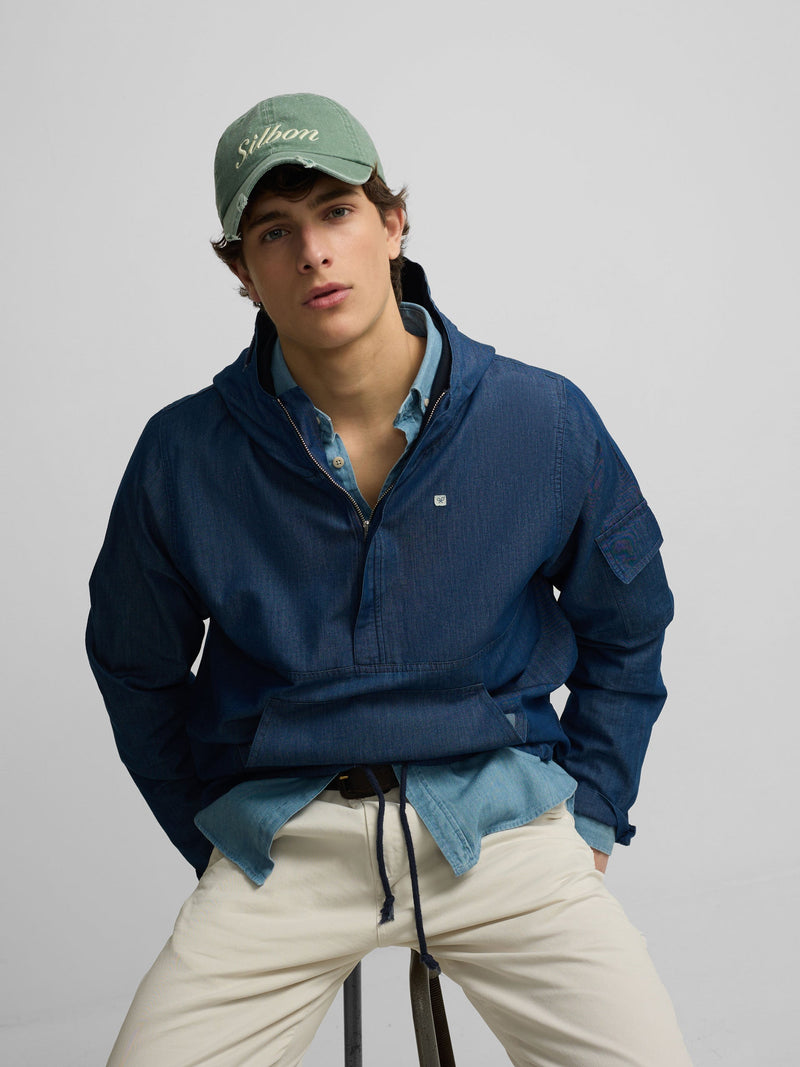 Cortavientos Silbon Hombre Denim Capucha Azul