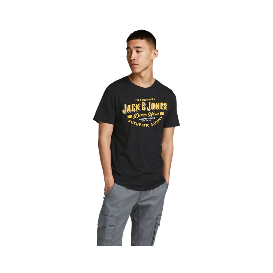 12189734BLACK SLIM Camiseta jack jones jjelogo tee ss o-neck 2 col aw21 sn - Medina Menswear®