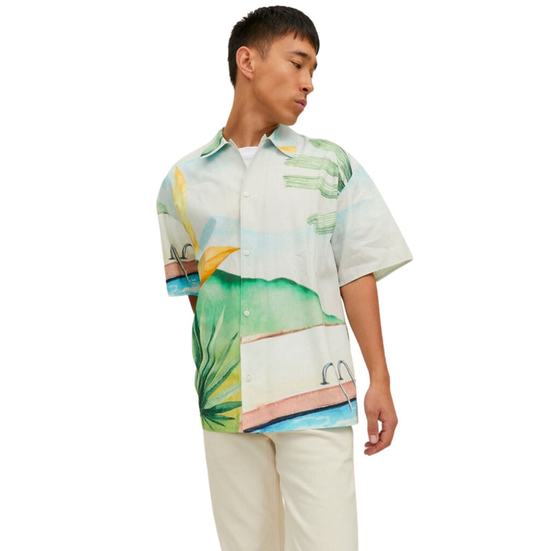Camisas Jack And Jones Hombre Jorlandscape Shirt Ss Ln · Beige Verde