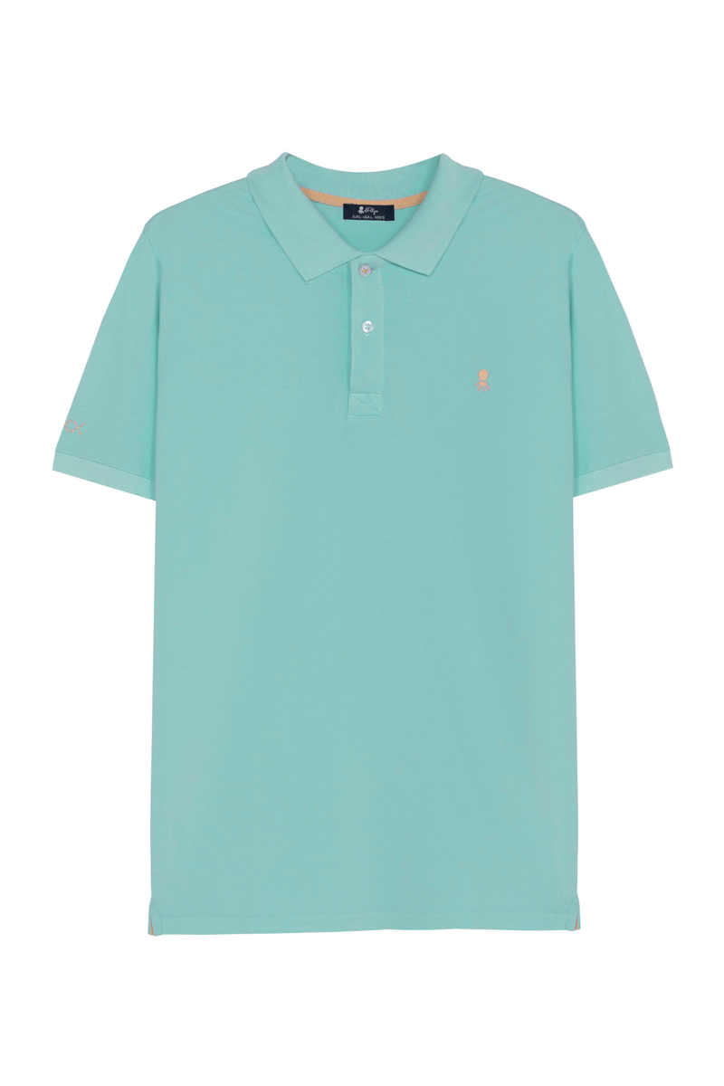 Polo El Pulpo Hombre Lavado Bordado Contraste Verde Agua