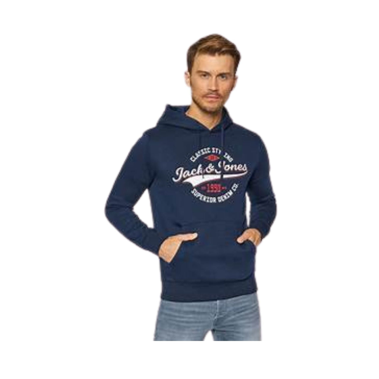 12189736NAVY BLAZER REG Sudadera jack jones jjelogo sweat hood 2 col 21/22 noos