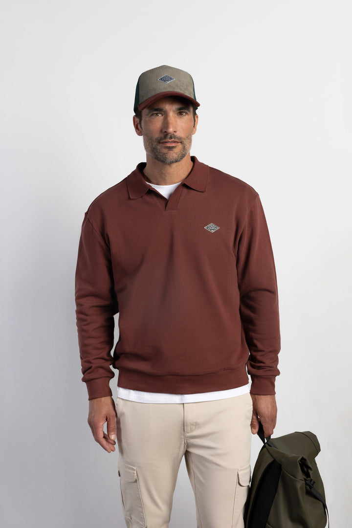 Sudadera cuello polo The Boston Brand terracota para hombre
