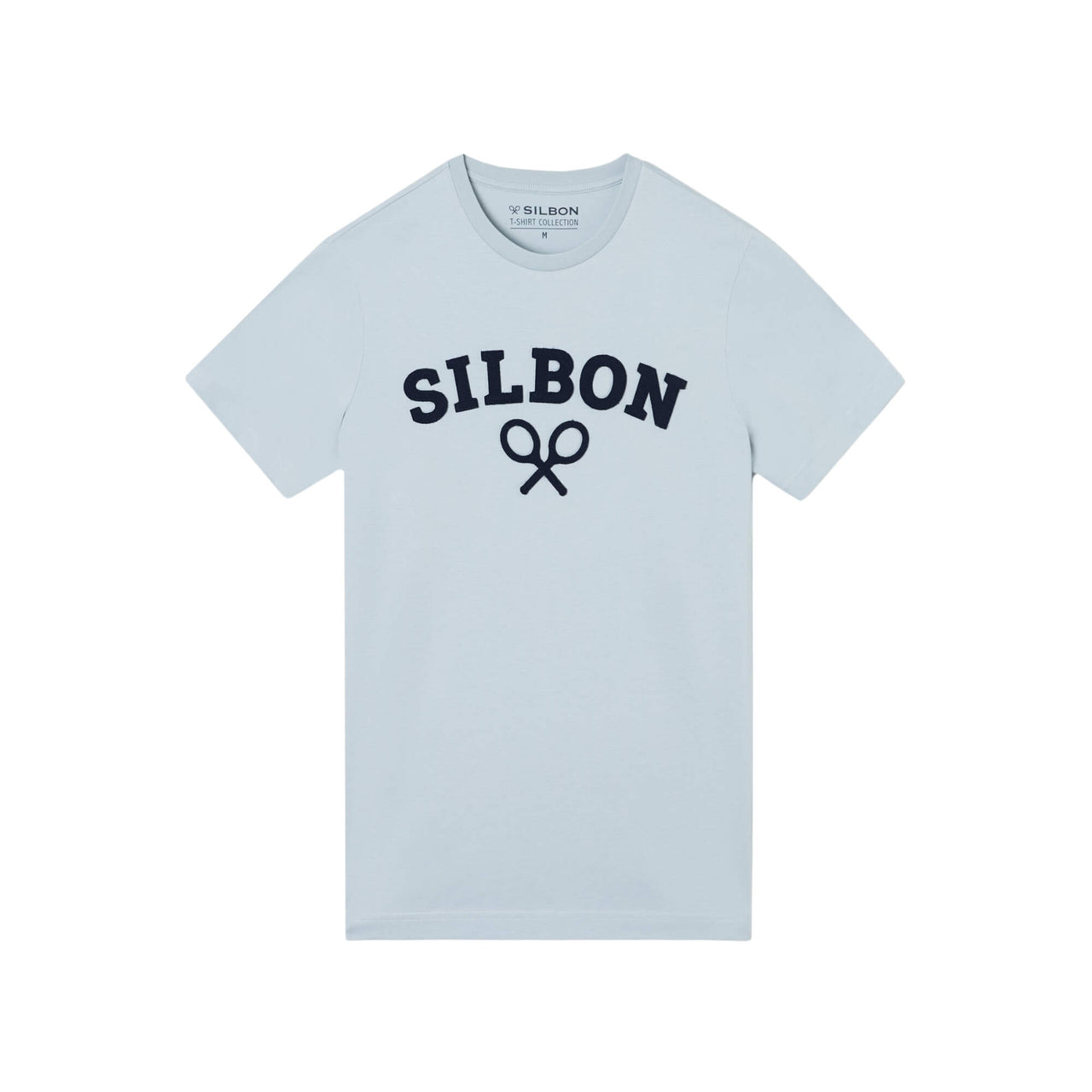 129925 Camisetas Silbon Hombre Logo Raqueta Media Celeste