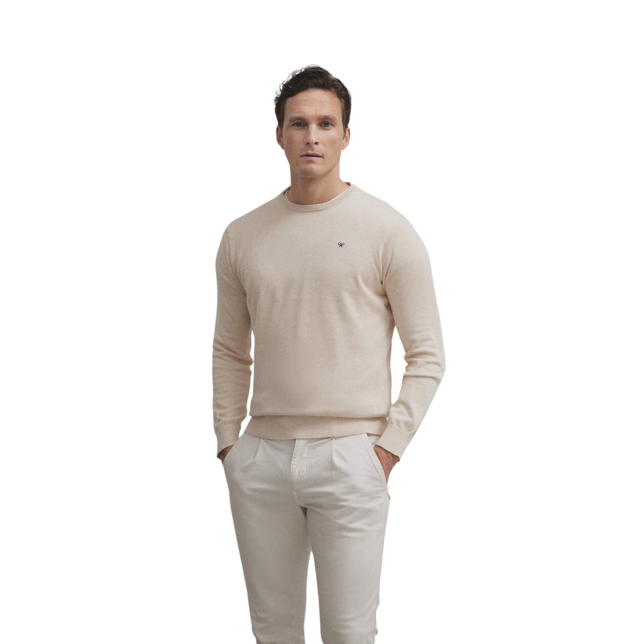 129420 Jerseys Silbon Hombre Liso Cuello Redondo Beige