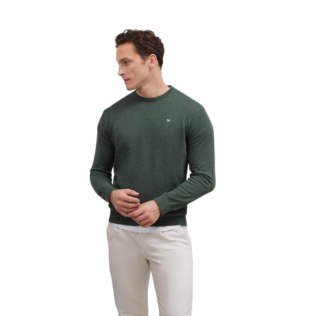 129422 Jerseys Silbon Hombre Liso Cuello Redondo Verde