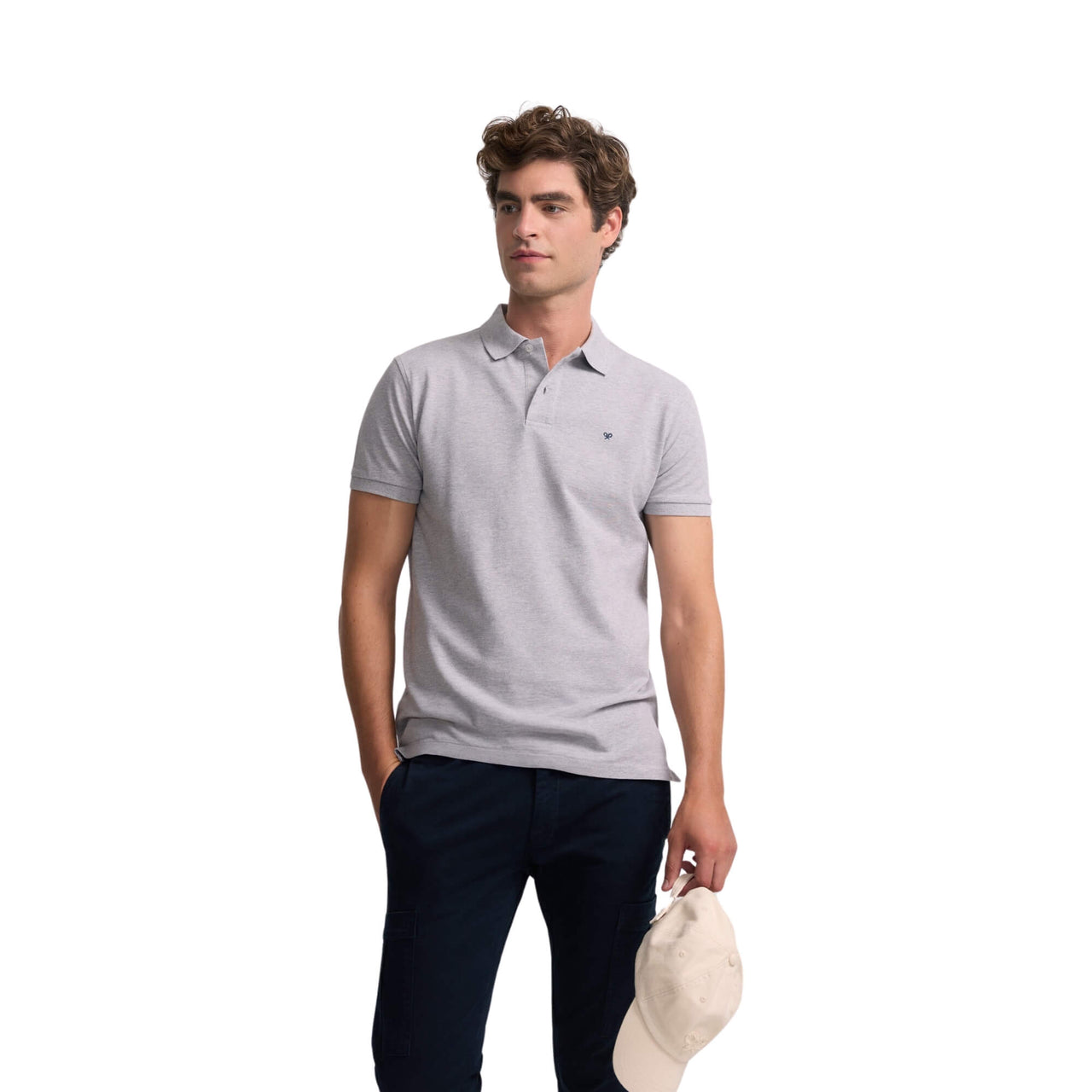 129690 Polos Silbon Hombre Clasico Liso Gris Claro