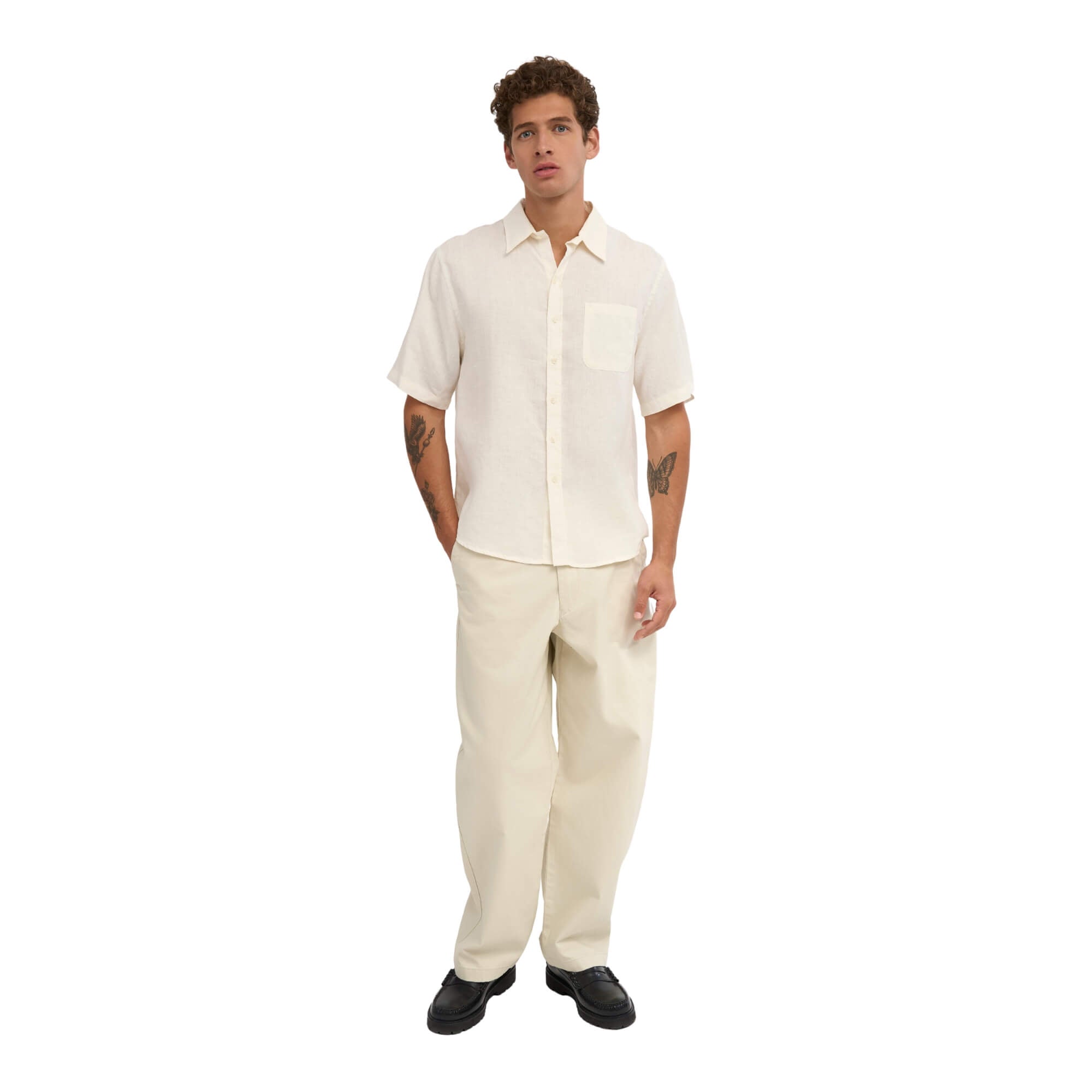Camisa Colorful Standard Hombre Lino Manga Corta Marfil · imagen 3