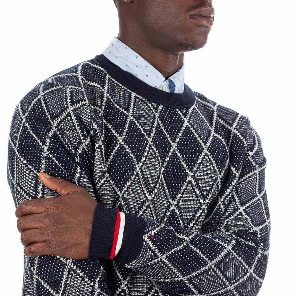 MW0MW11667 TIPPED TWO COLOR ARGYLE SWEATER