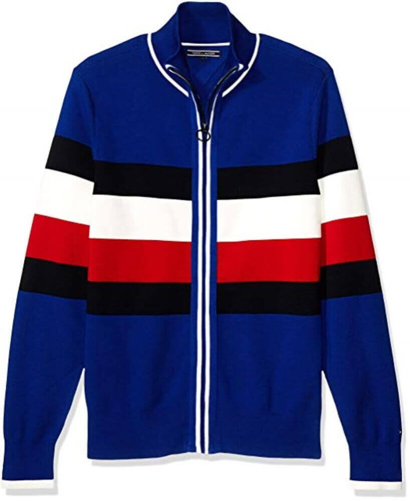 MW0MW05071 SPORTY COTTON STRIPED ZIPPED SWEATER TOMMY