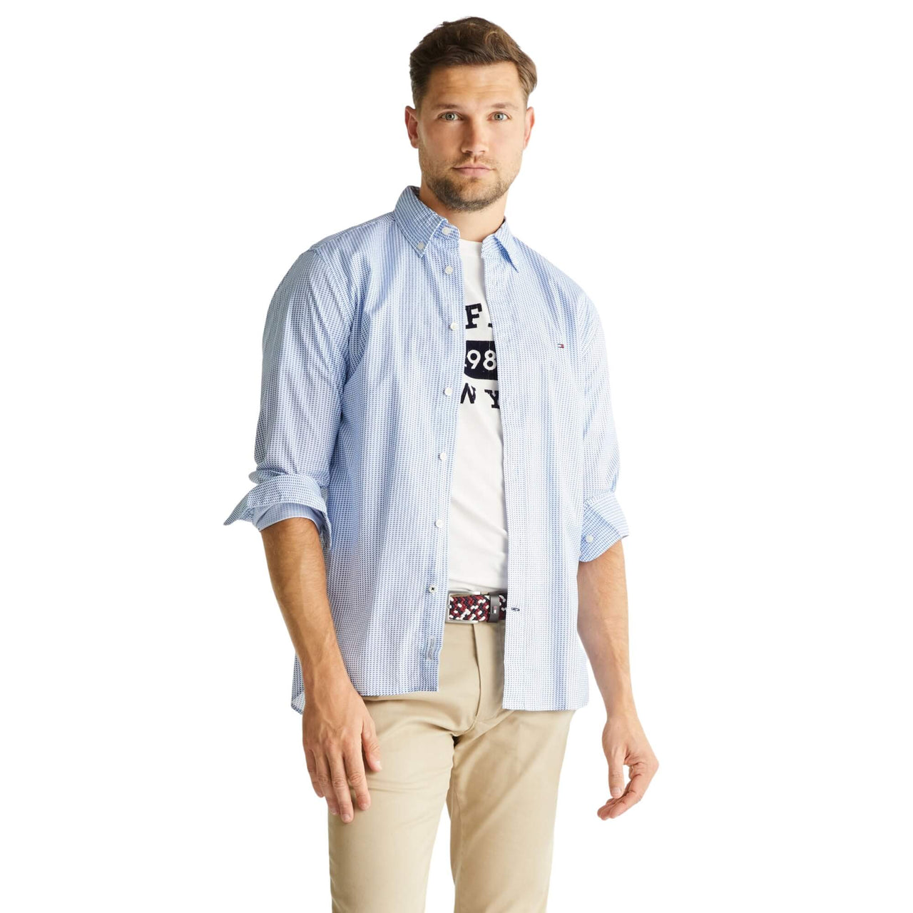 Mw0Mw328300Gy Camisas Tommy Hilfiger Hombre Natural Soft Flex Print Rf Shirt