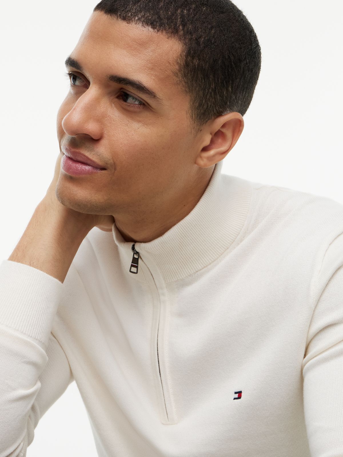 Jersey Essential Cotton Zip Mock Marfil | Tommy Hilfiger · imagen 3