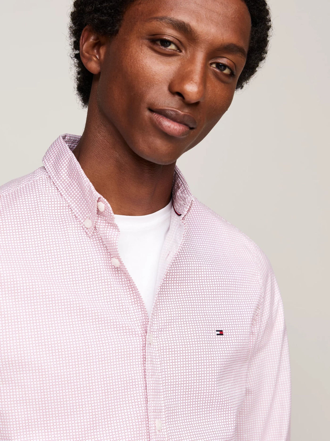 Camisas Tommy Hilfiger Hombre Flex Micro Foulard Sf Shirt · Rosa · imagen 3