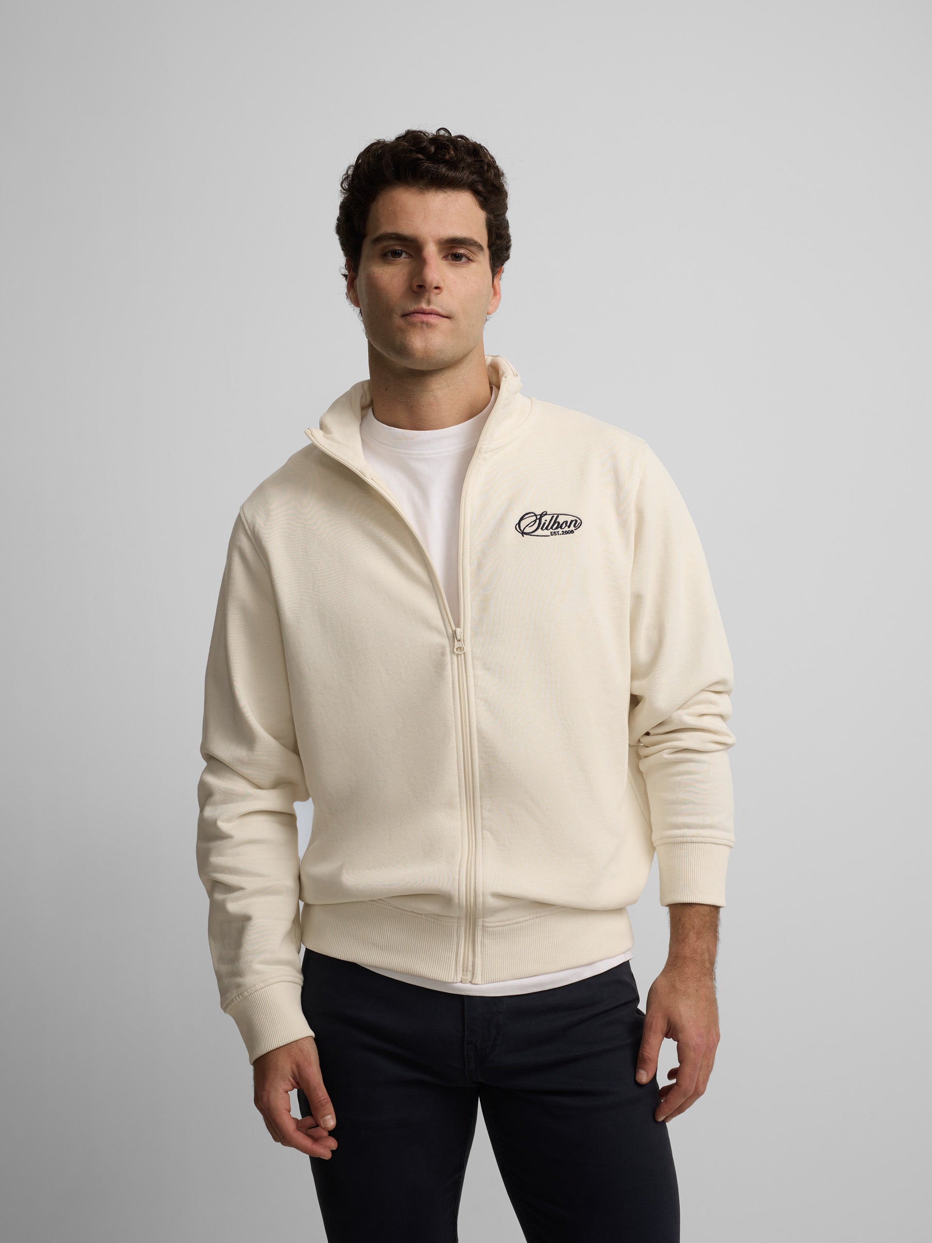 Sudadera Silbon Hombre Cremallera Bordado Crema · imagen 3
