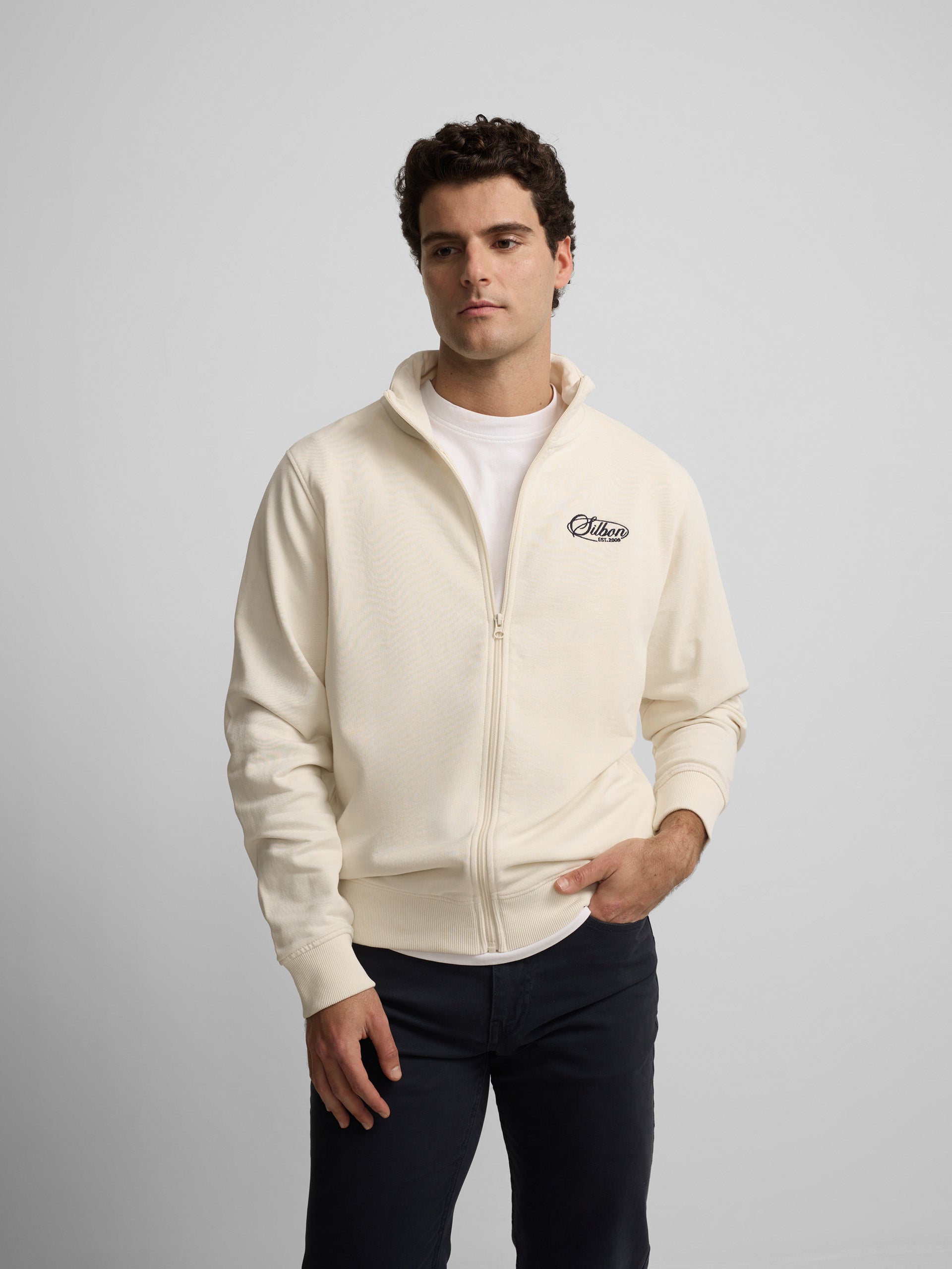 Sudadera Silbon Hombre Cremallera Bordado Crema · imagen 7