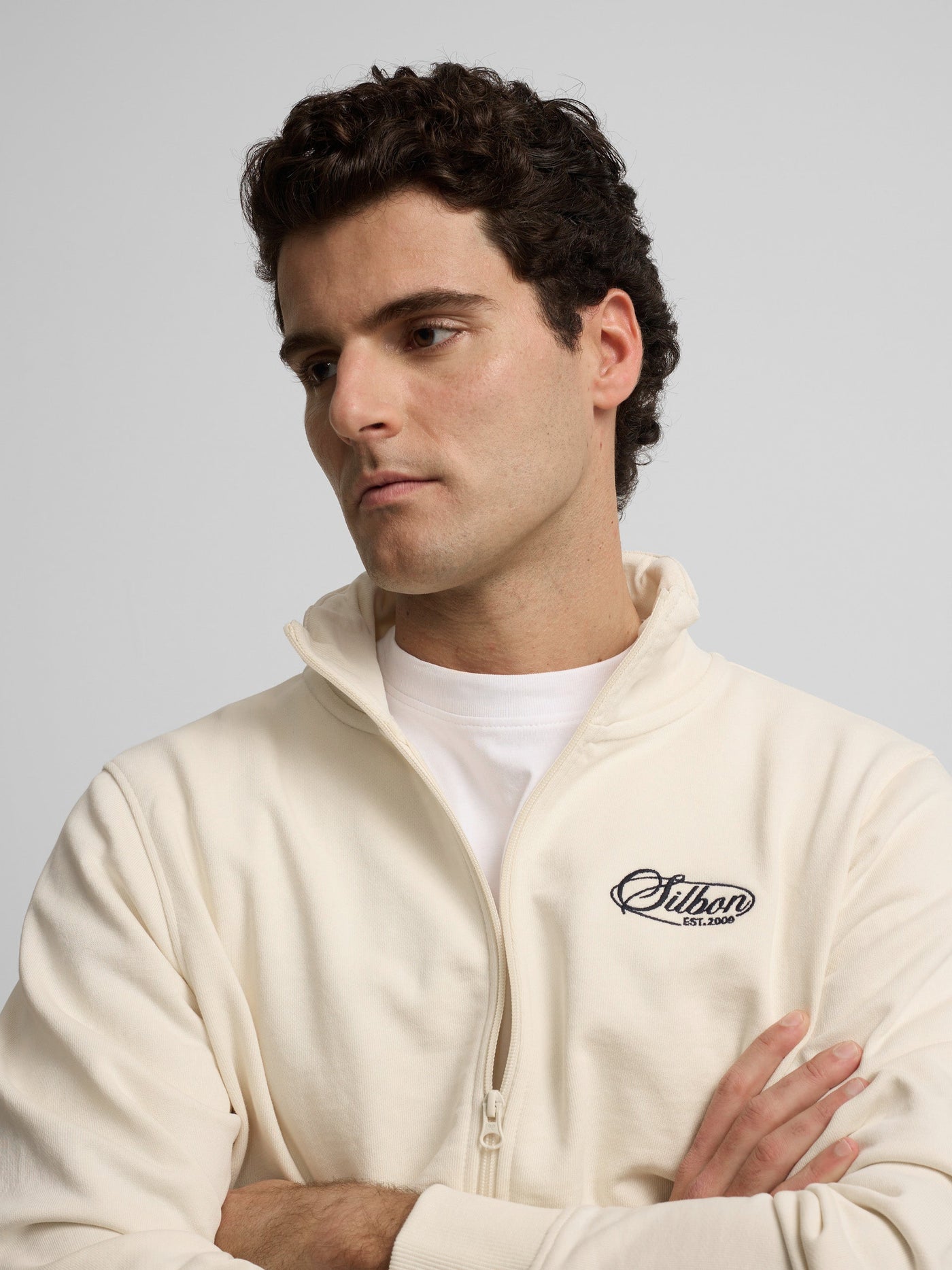 Sudadera Silbon Hombre Cremallera Bordado Crema · imagen 4