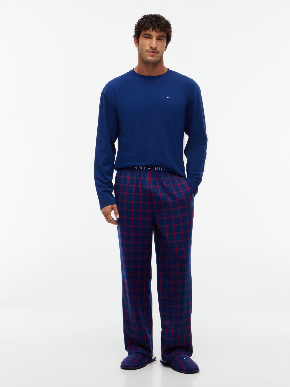 Pijama Franela Cuadros + Zapatillas Set Regalo Azul Marino | Tommy Hilfiger · imagen 1