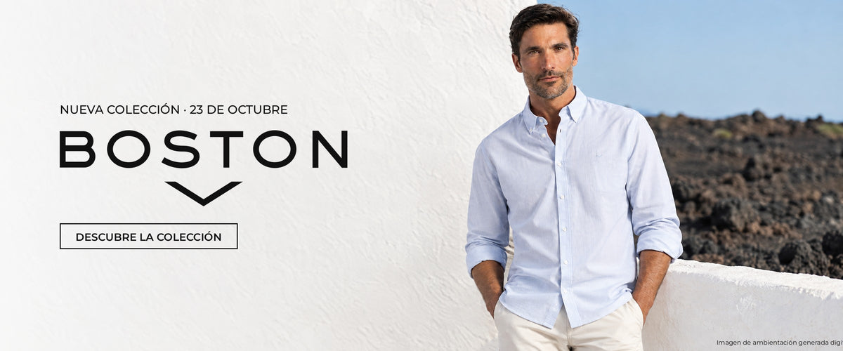 Hombre con la sobrecamisa tejana de The Boston Brand y camiseta, paseando por Lanzarote