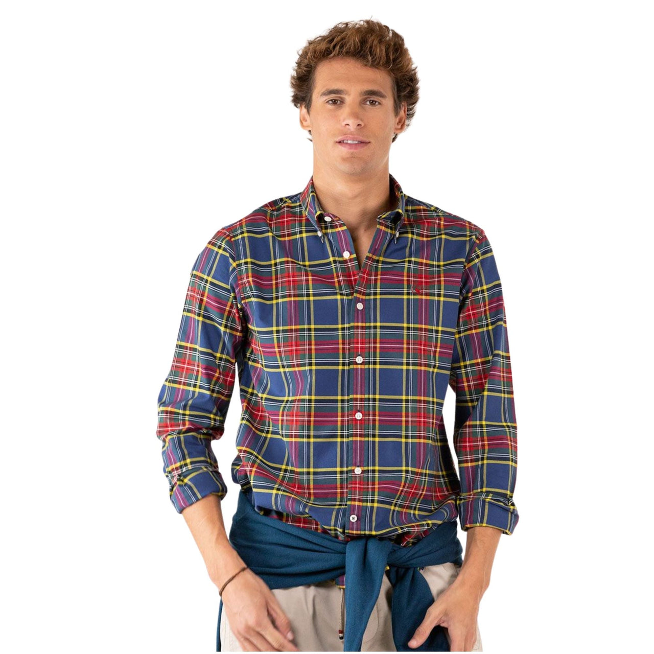 1050W220058 Camisas El Ganso Hombre Camisa Cuadros Tartan Azulon Perfil Amarillo