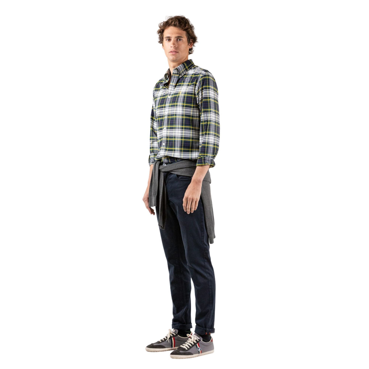 1050W220059 Camisas El Ganso Hombre Camisa Cuadros Tartan Marino Perfil Amarillo