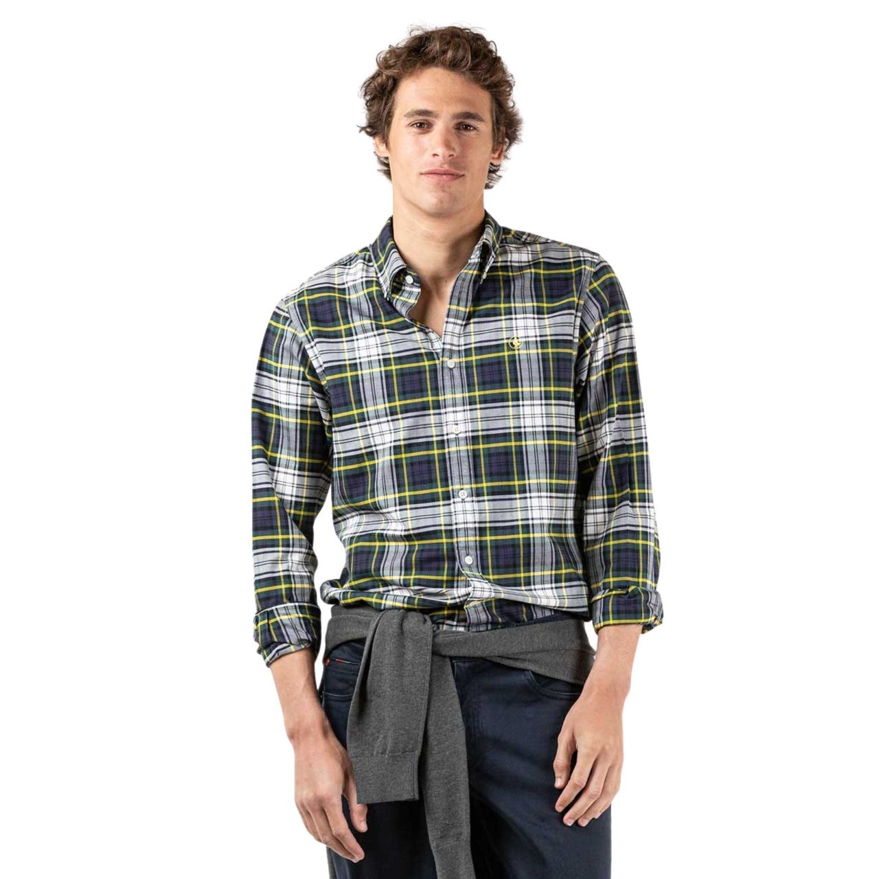 1050W220059 Camisas El Ganso Hombre Camisa Cuadros Tartan Marino Perfil Amarillo