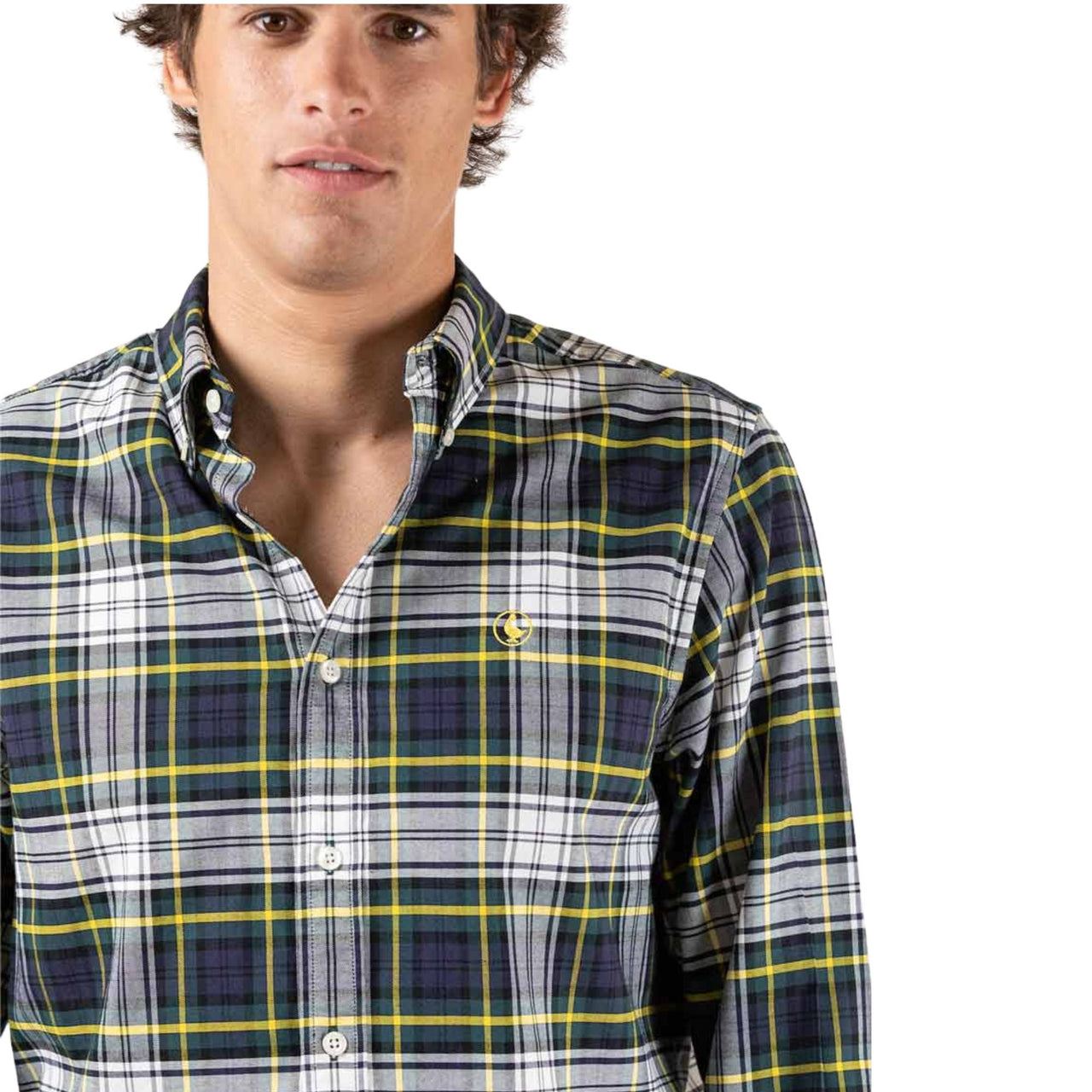 1050W220059 Camisas El Ganso Hombre Camisa Cuadros Tartan Marino Perfil Amarillo