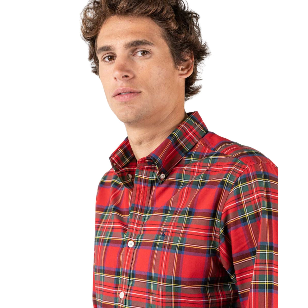 1050W220056 Camisas El Ganso Hombre Camisa Cuadros Tartan Rojo Perfil Amarillo