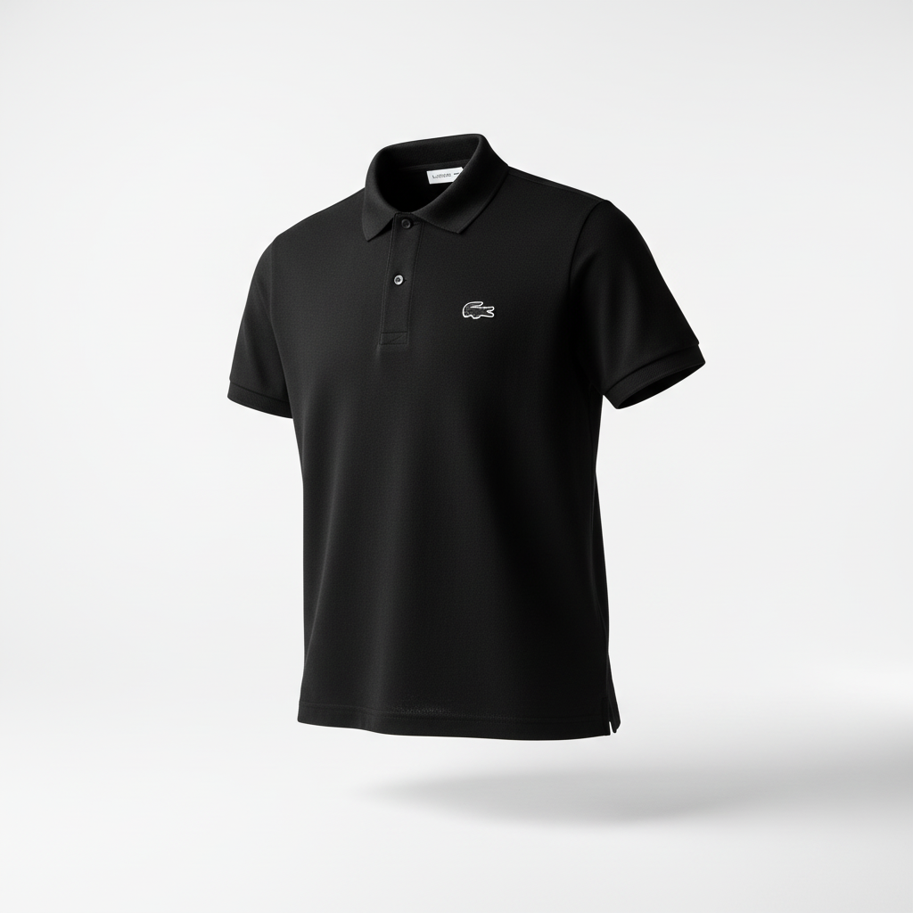 Polo Lacoste L1212 Negro - Icónico Cuello Acanalado Premium