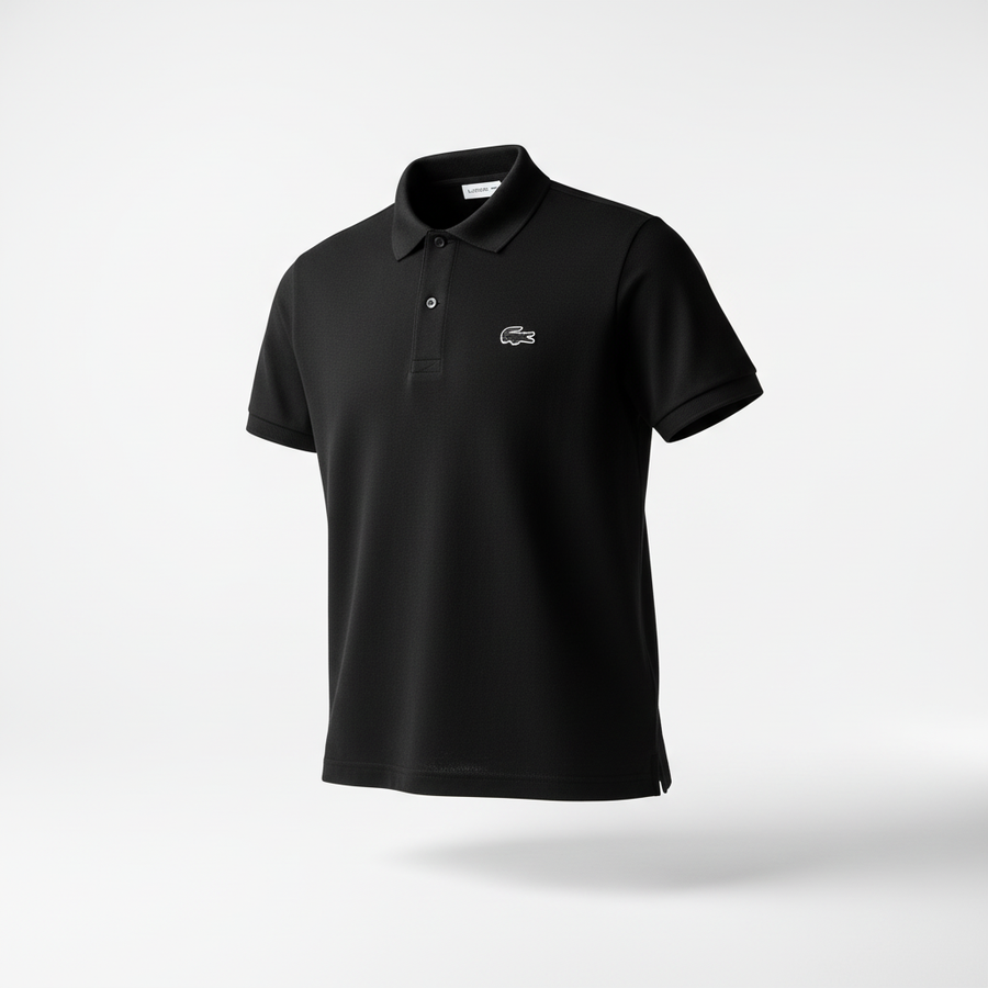 Polo Lacoste L1212 Negro - Icónico Cuello Acanalado Premium
