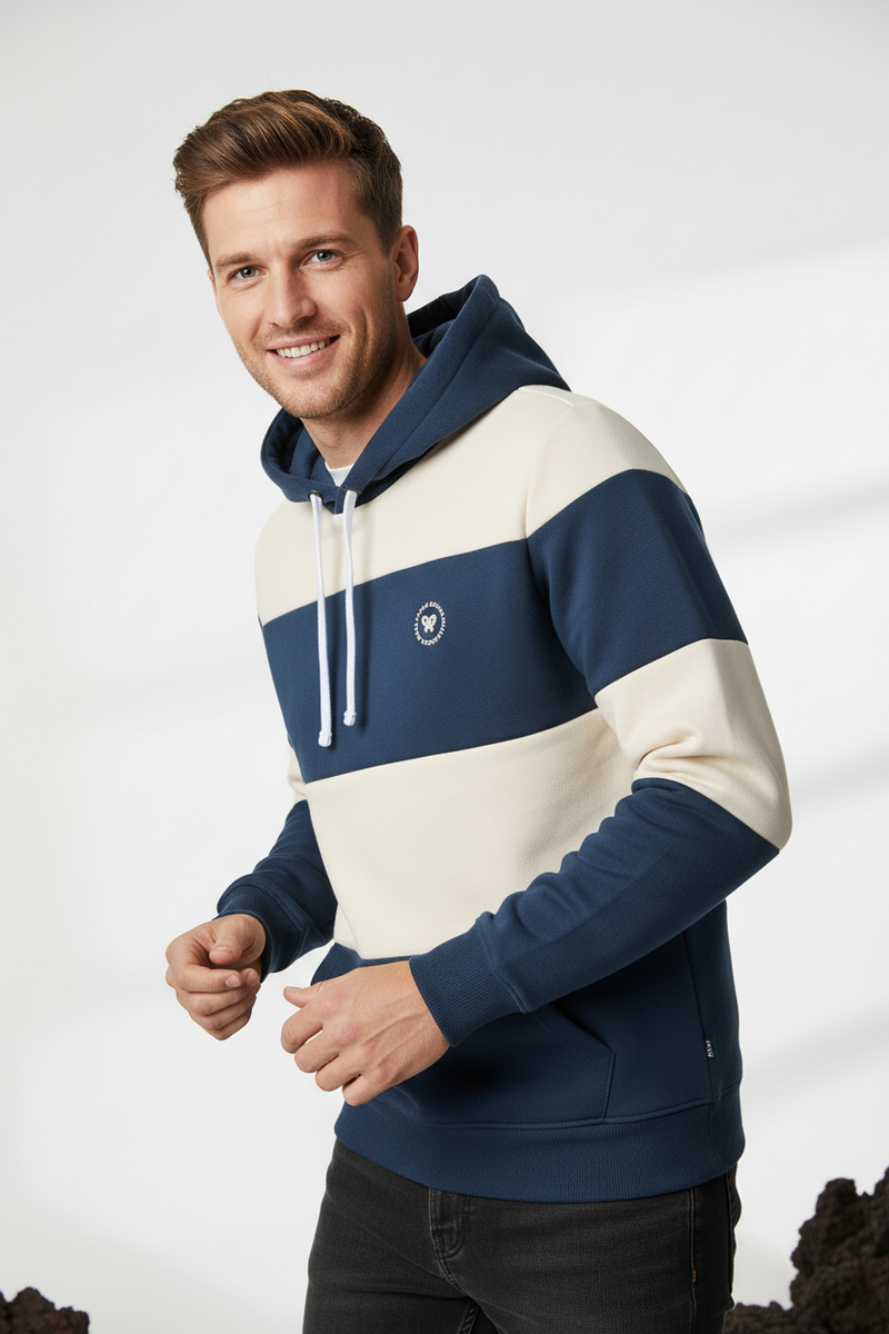 Sudadera Capucha Raya Ancha Azul Marino | Silbon