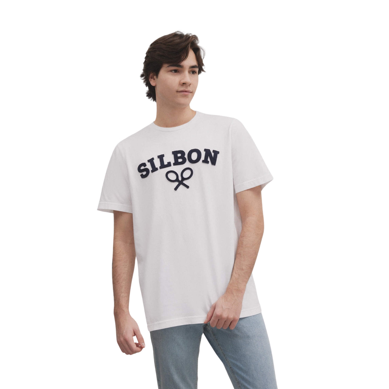 124611 Camiseta Silbon Hombre Raqueta Media Blanca