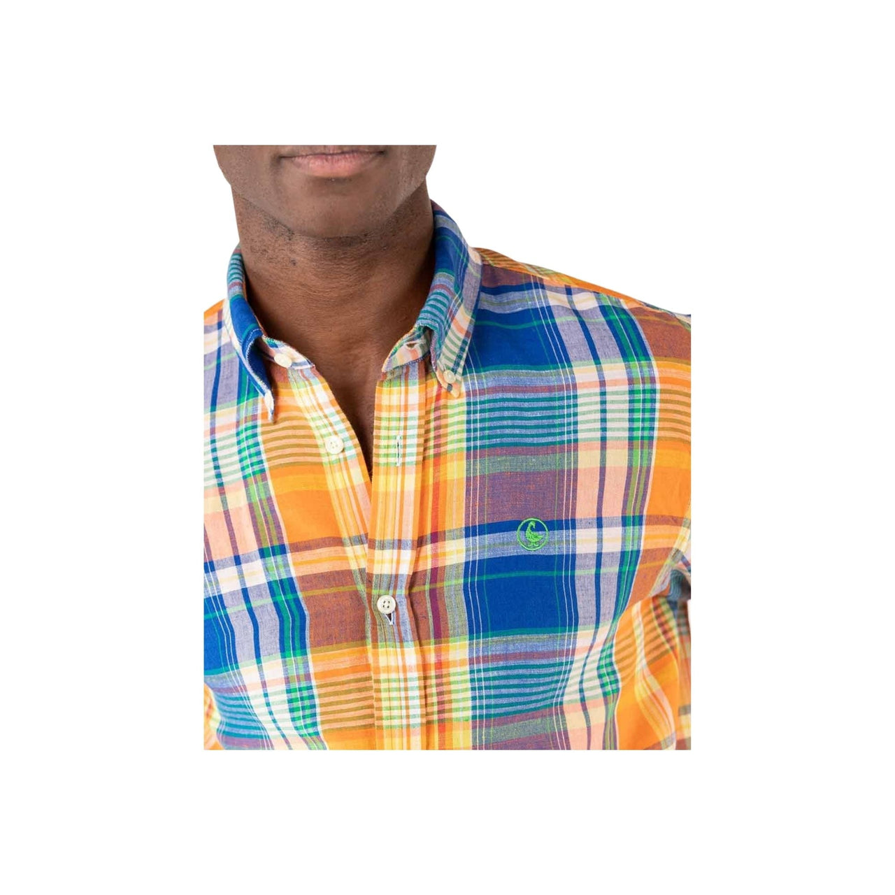 1050S220087 Camisa el ganso camisa tartán algodón/lino naranja - Medina Menswear®