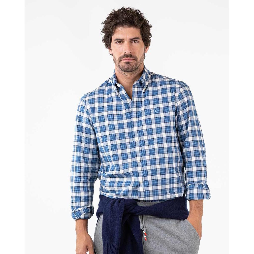 1050W210026 Camisa el ganso camisa basket weave marino azul - Medina Menswear®