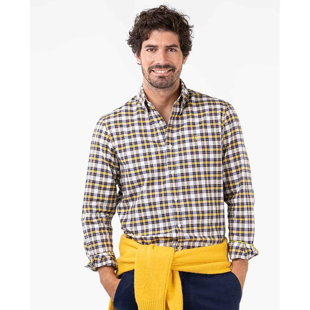 1050W210027 Camisa el ganso camisa basket weave marino amarillo - Medina Menswear®
