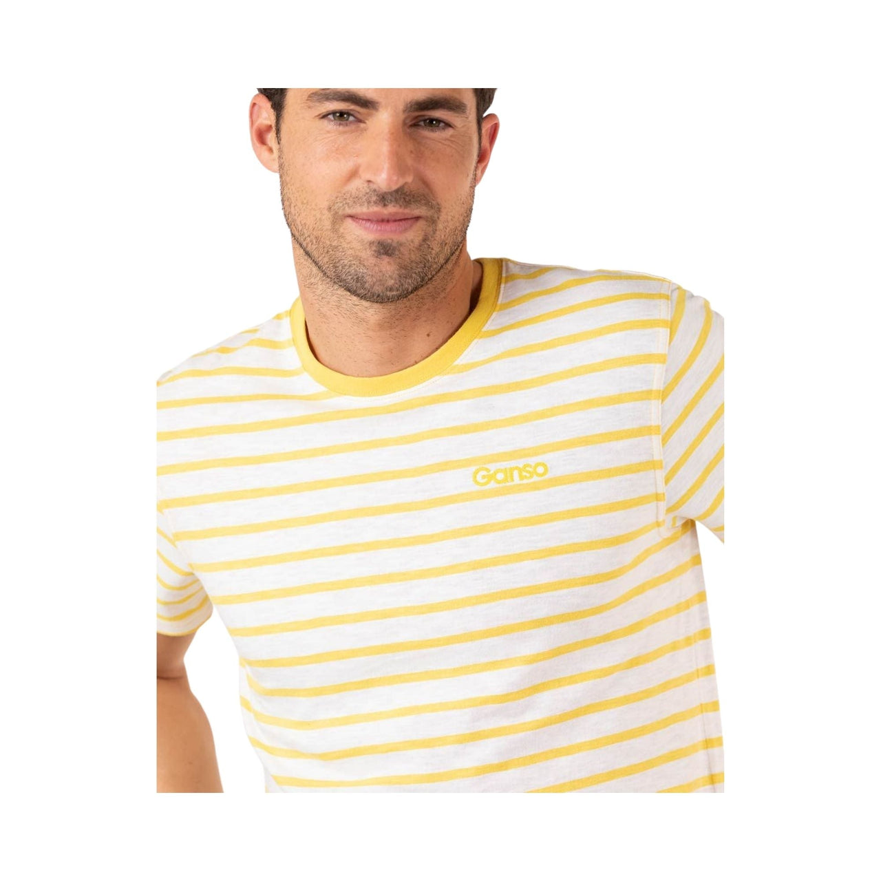 1100S220015 Camiseta el ganso camiseta raya amarilla fondo blanco - Medina Menswear®