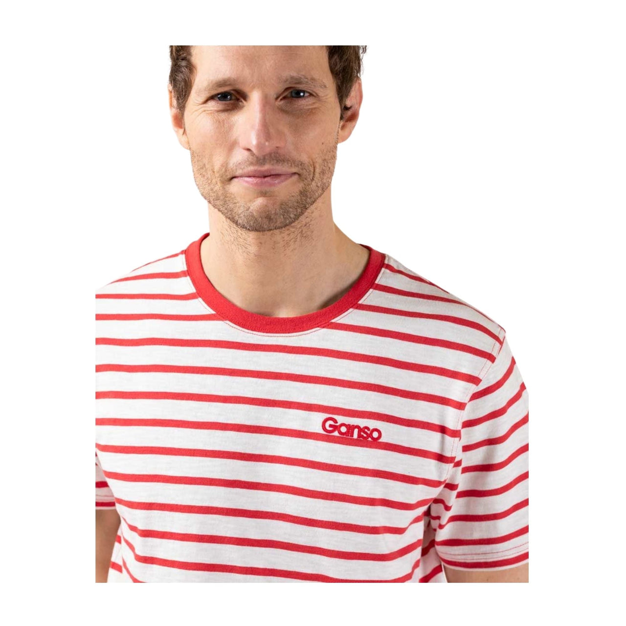 1100S220016 Camiseta el ganso camiseta raya roja fondo blanco - Medina Menswear®