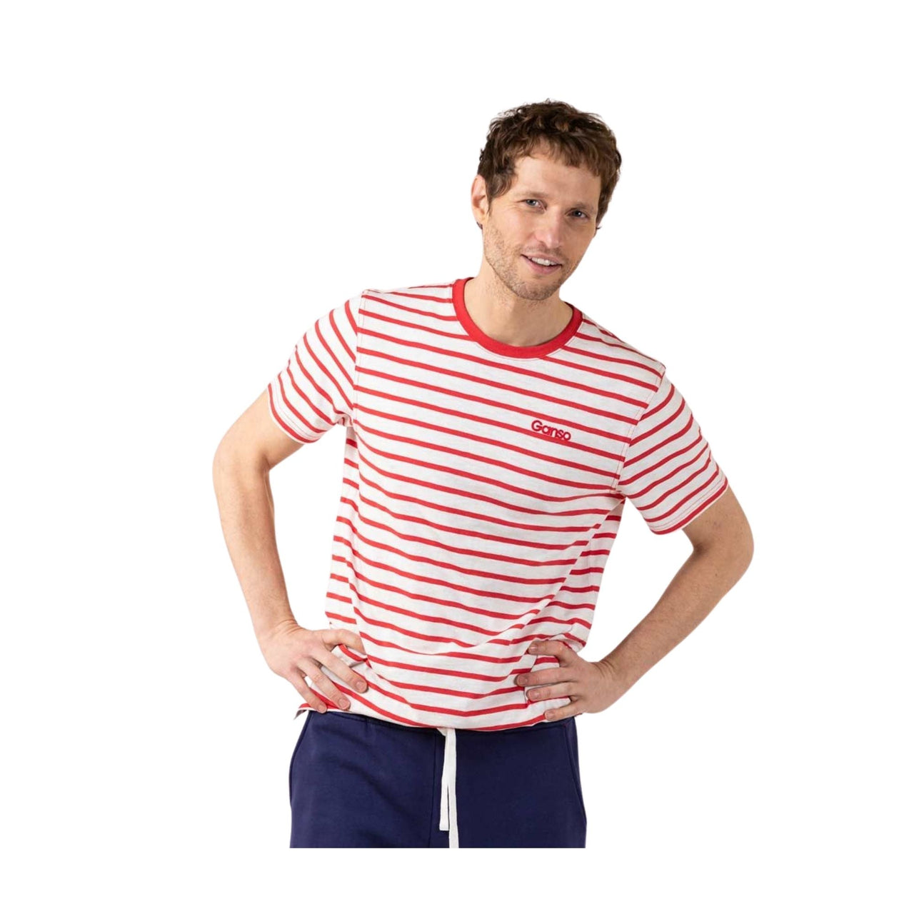 1100S220016 Camiseta el ganso camiseta raya roja fondo blanco - Medina Menswear®