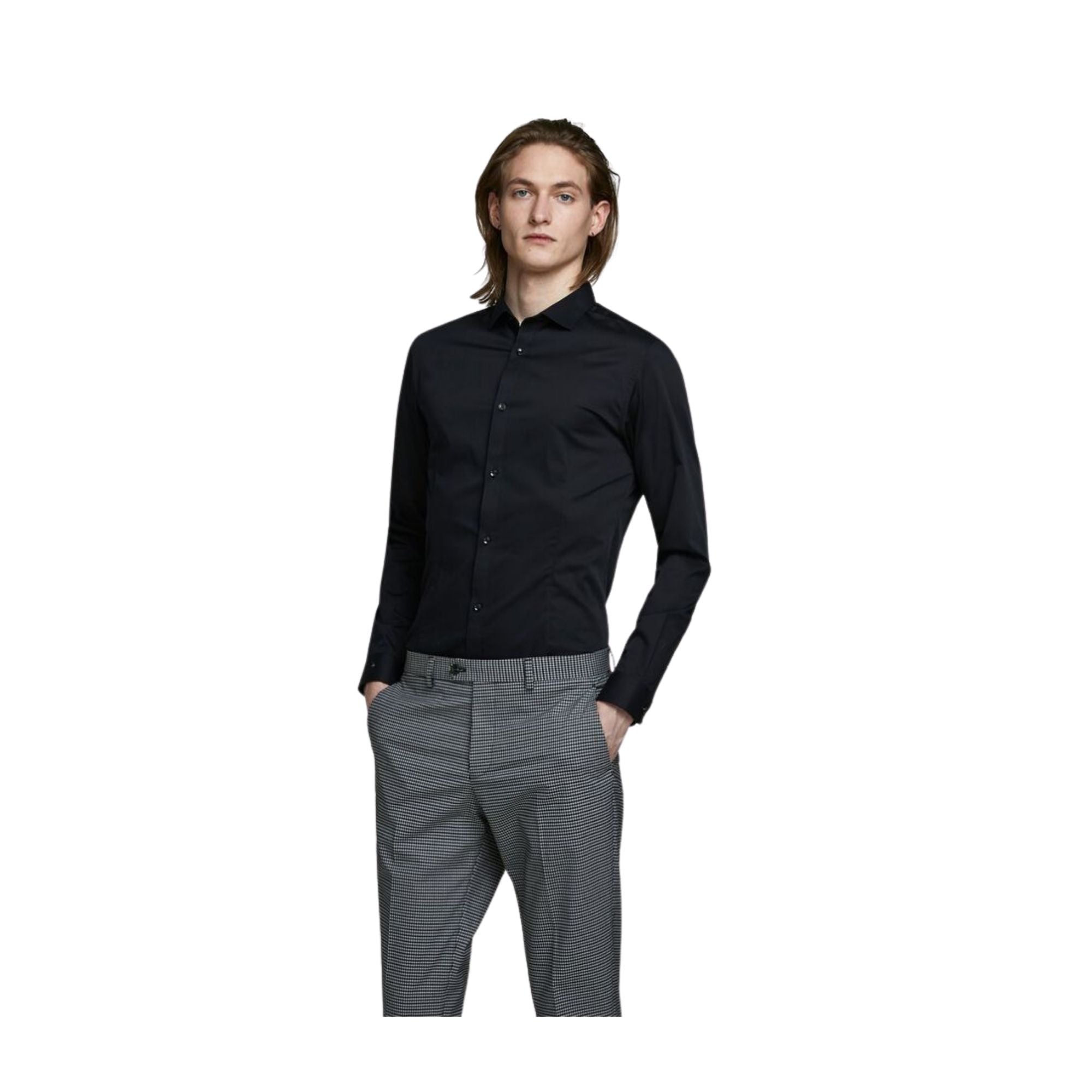 Camisas Jack And Jones Hombre Jjprparma Shirt L/S Noos · Negro Gris · imagen 3