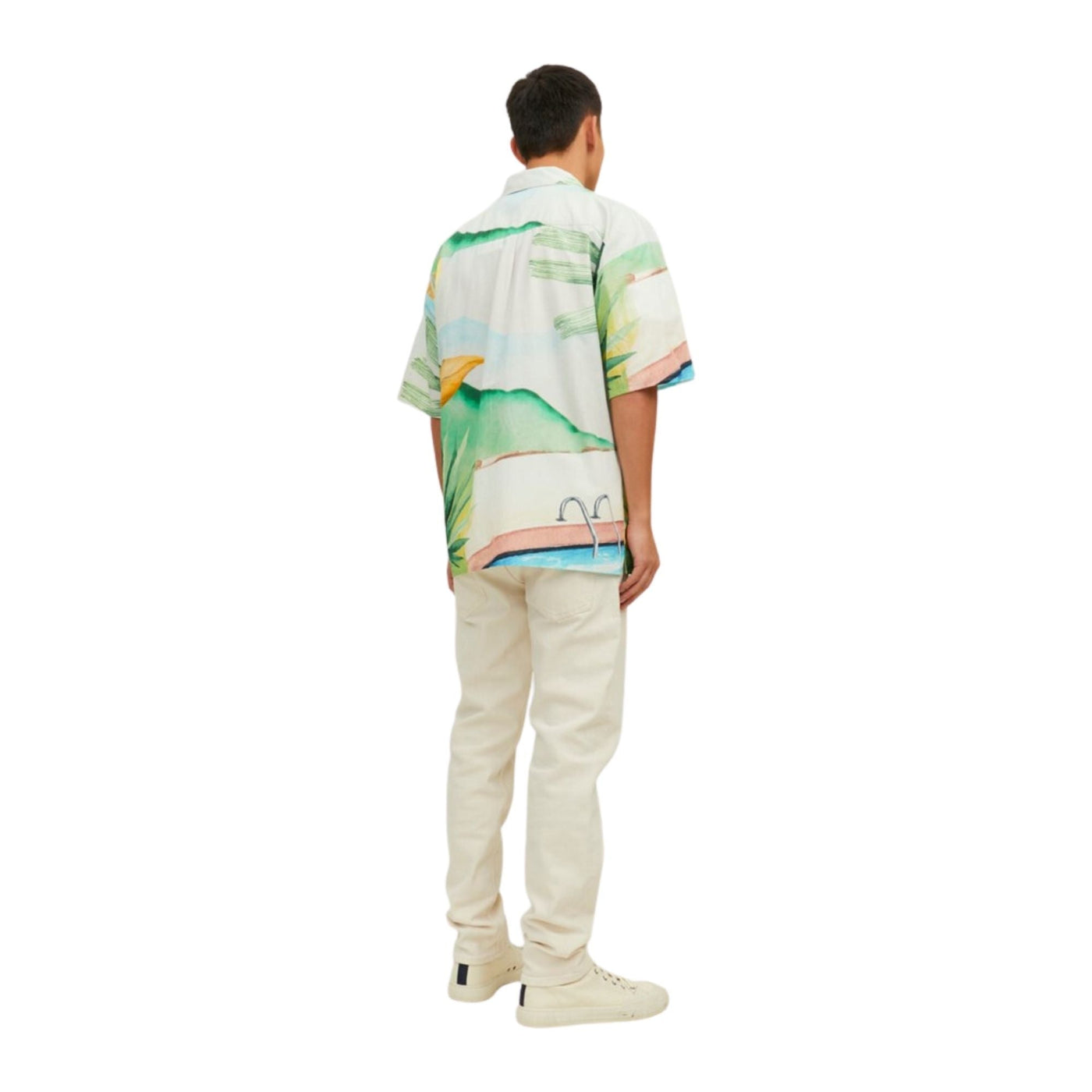 Camisas Jack And Jones Hombre Jorlandscape Shirt Ss Ln · Beige Verde · imagen 4