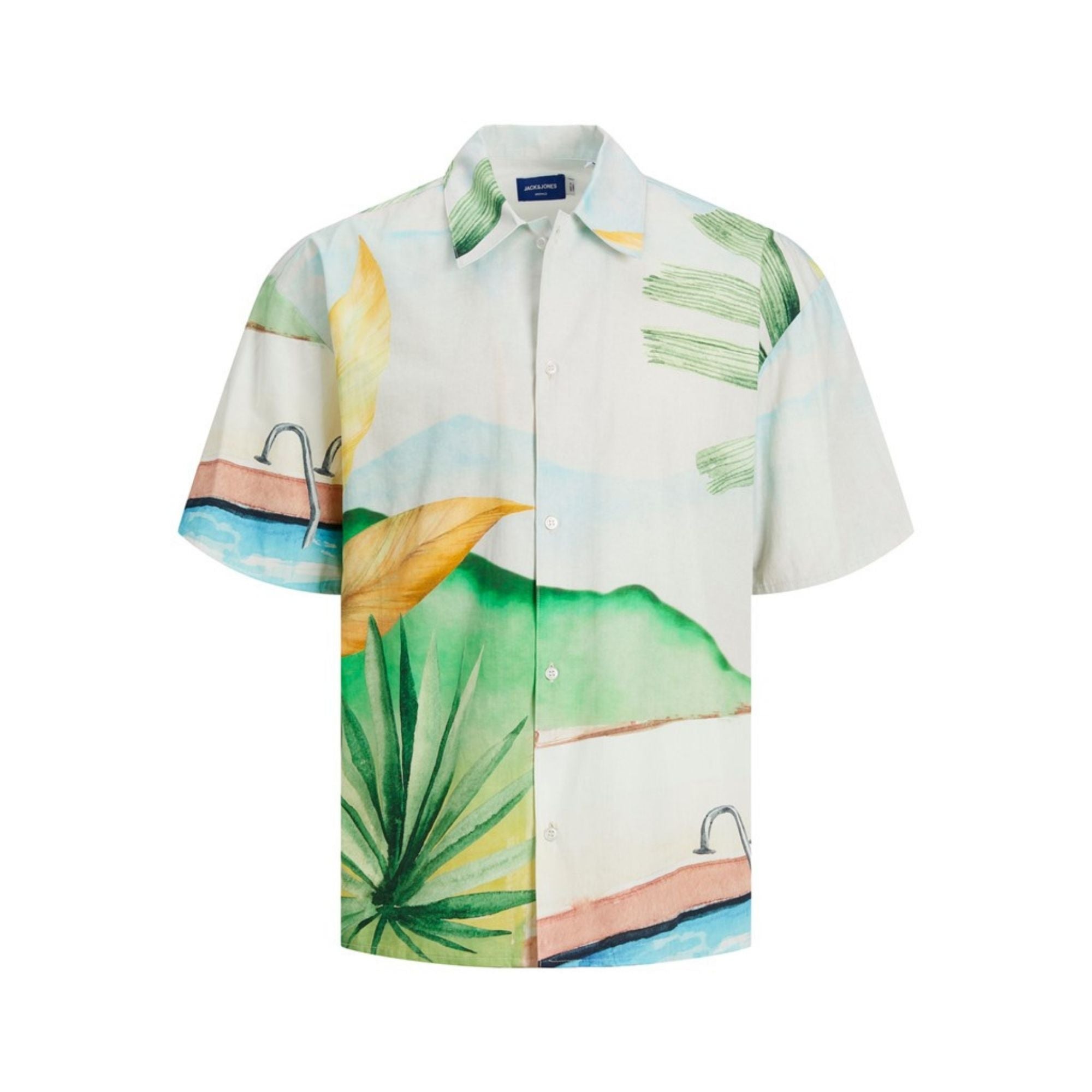 Camisas Jack And Jones Hombre Jorlandscape Shirt Ss Ln · Beige Verde · imagen 2