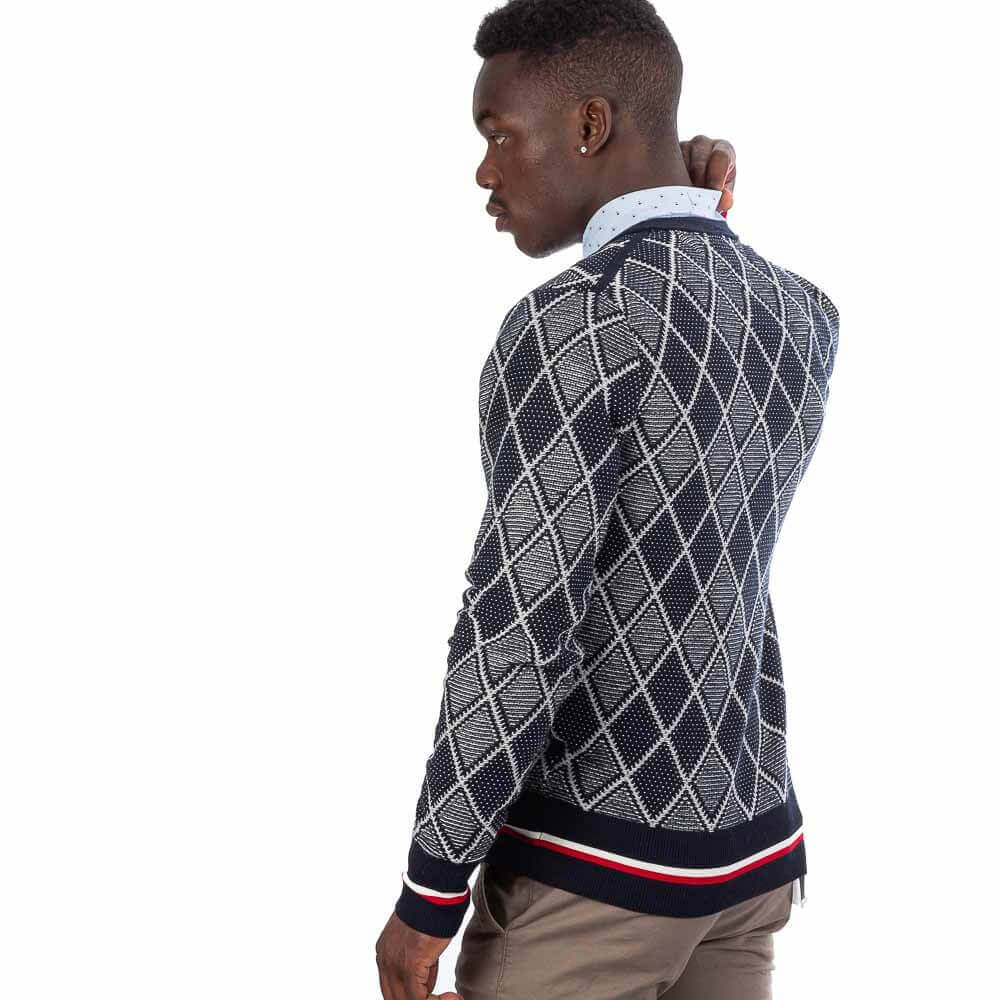 TIPPED TWO COLOR ARGYLE SWEATER - Medina Menswear®