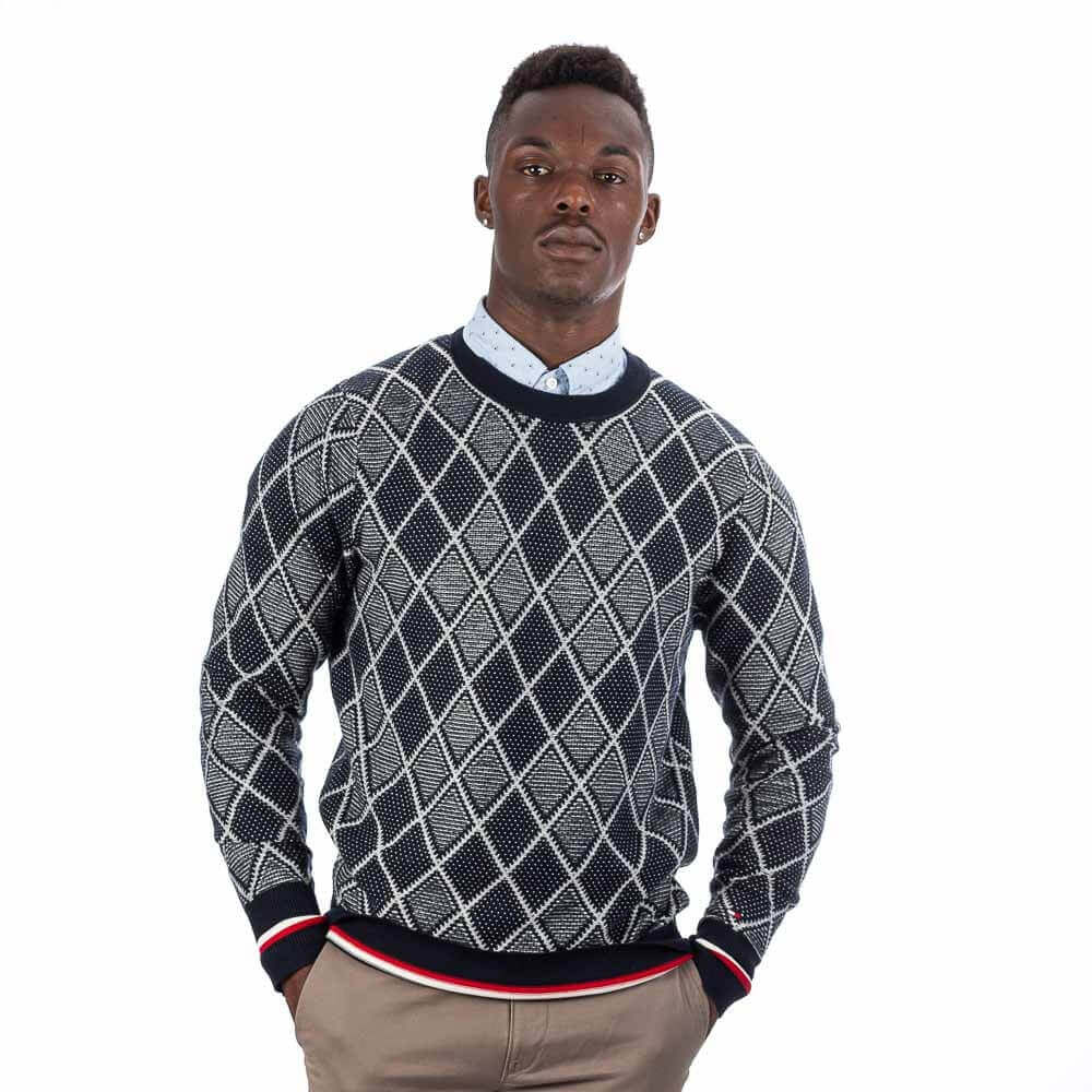 TIPPED TWO COLOR ARGYLE SWEATER - Medina Menswear®